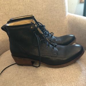 Frye black leather lace up booties